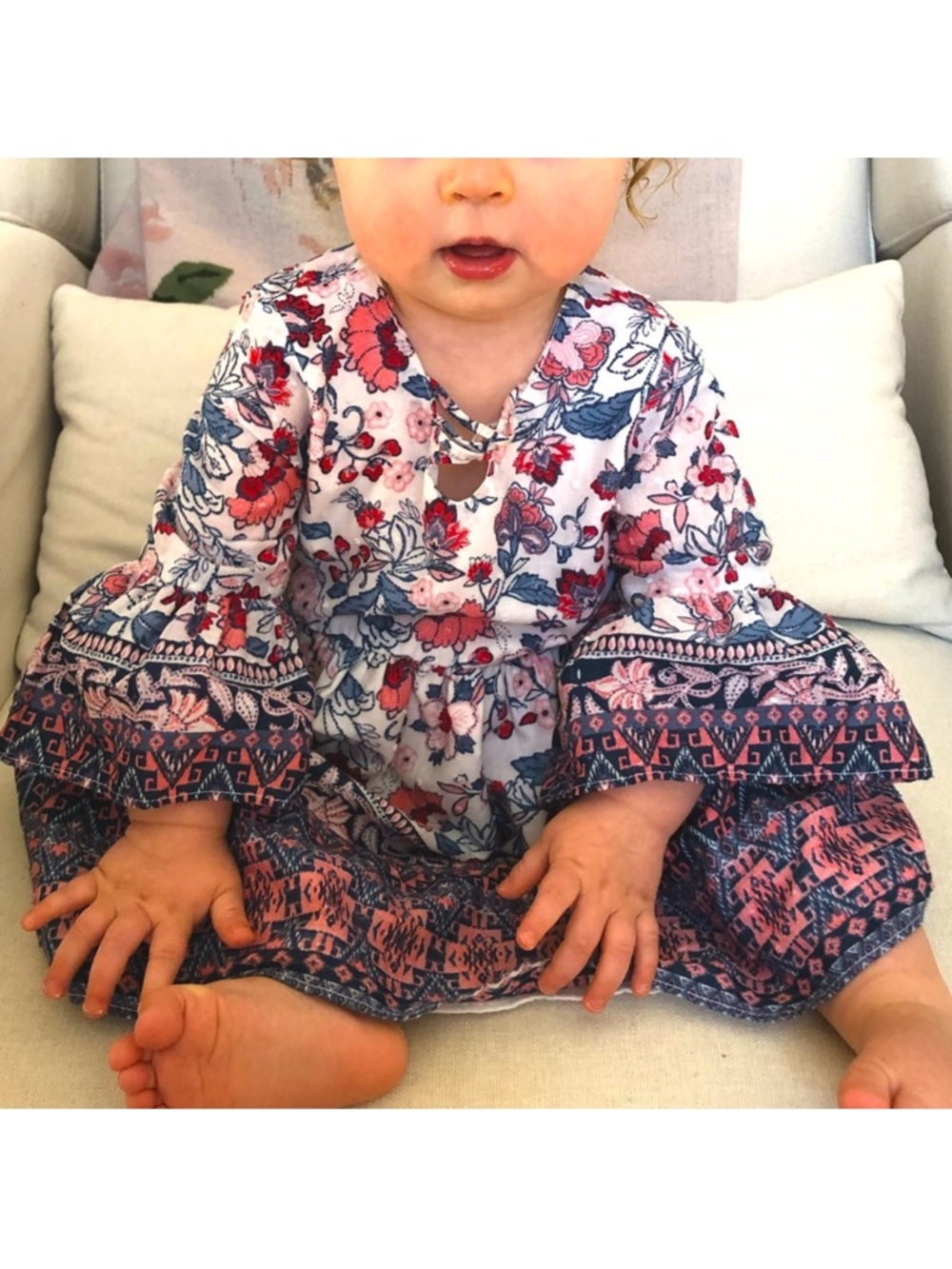 Pastourelle Baby Floral Dress in Pink, Blue & Red